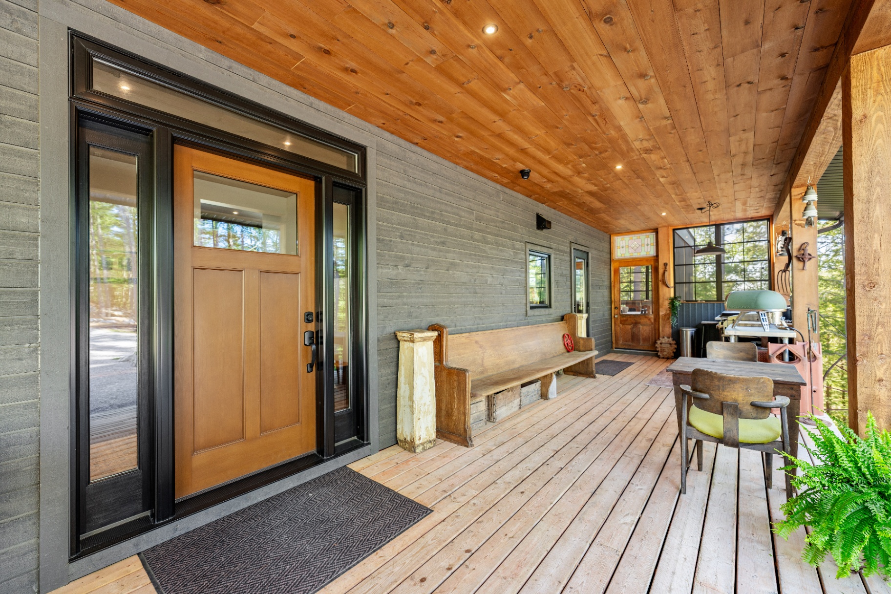 Front entry with timber door and cedar ceiling