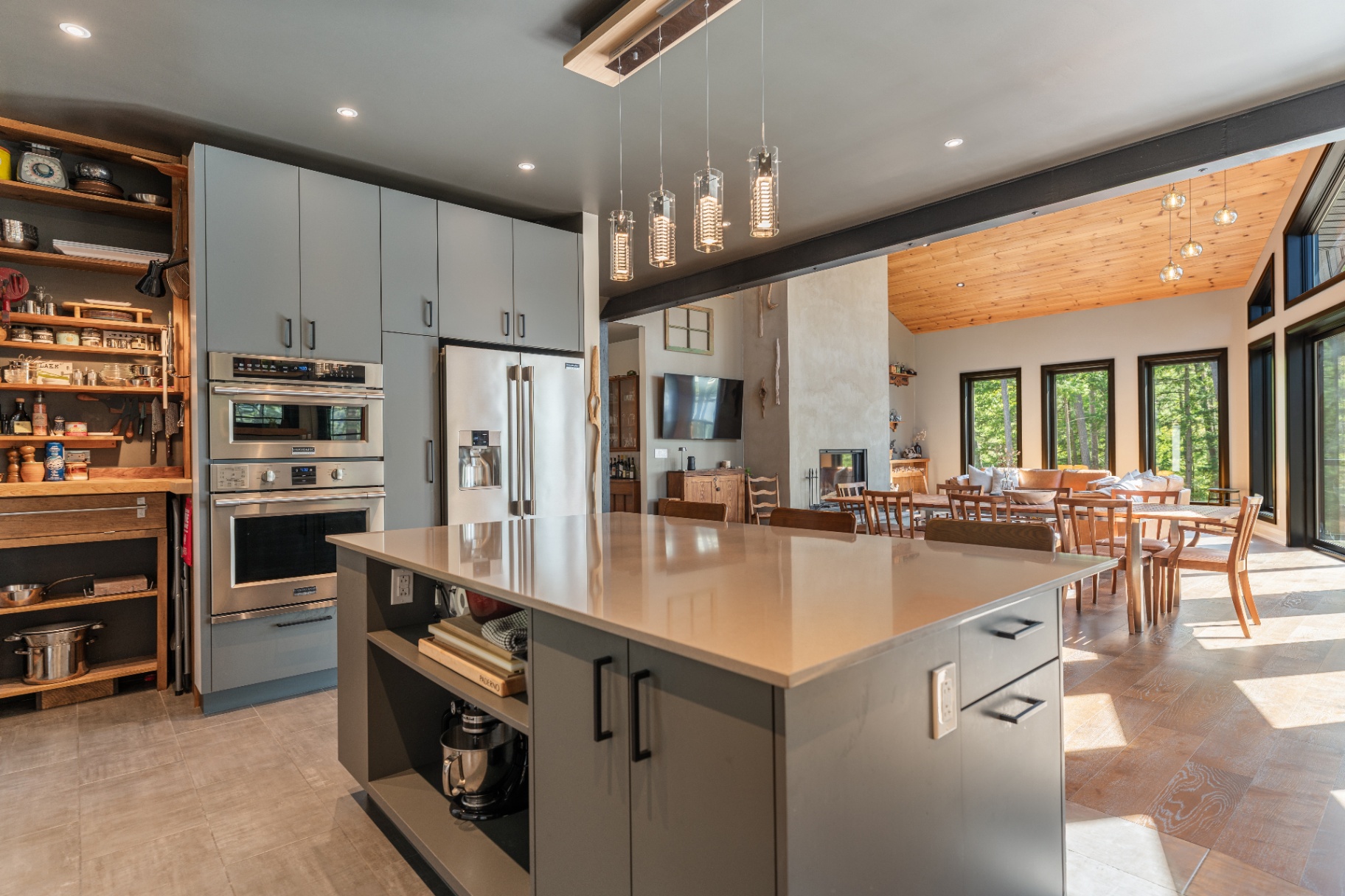 Kitchen island with view through to the great room